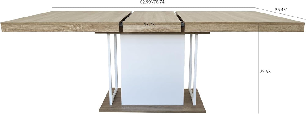 78.74"-62.99" Extendable Rectangle Dining Table for 6-10 Person,Whi...
