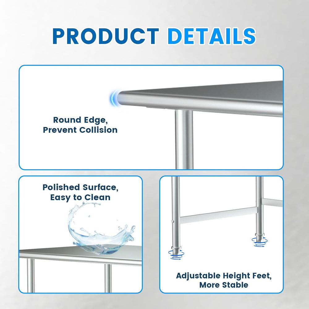 Treshin Open Base Stainless Steel Table 24" X 48" | Commercial Heav...