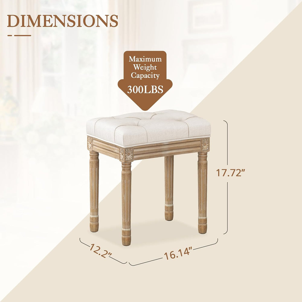 LUE BONA Upholstered Fabric Vanity Bench Seat, Makeup Stools for Vanity, Squa...