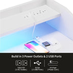 LUMTOK Modern 5 Dresser with LED Hanging Rack, Dresser with Clothes Rack, Hanger Rack, and Storage Drawers, Drawer Dressers with Coat Racks for Bedroom Living Room, Entryway, Closets (White)