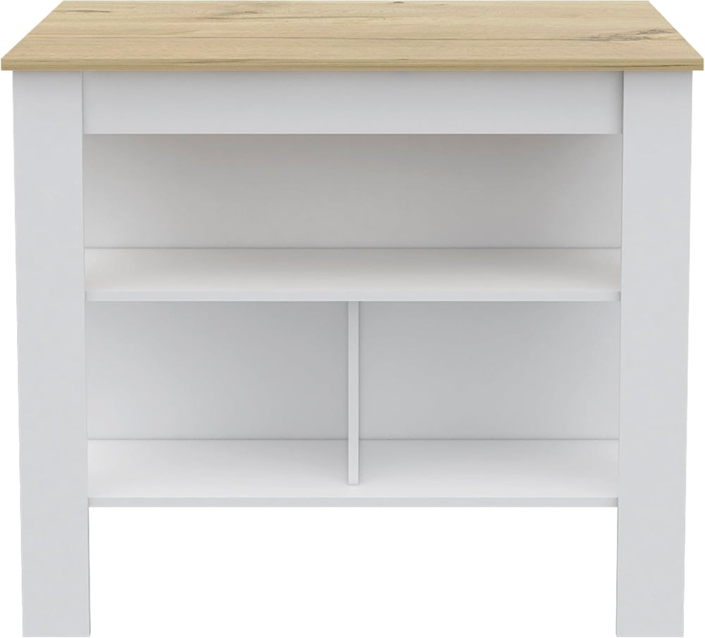 3-Shelf Kitchen Island White and Light Oak with Particle Board | Transitional...