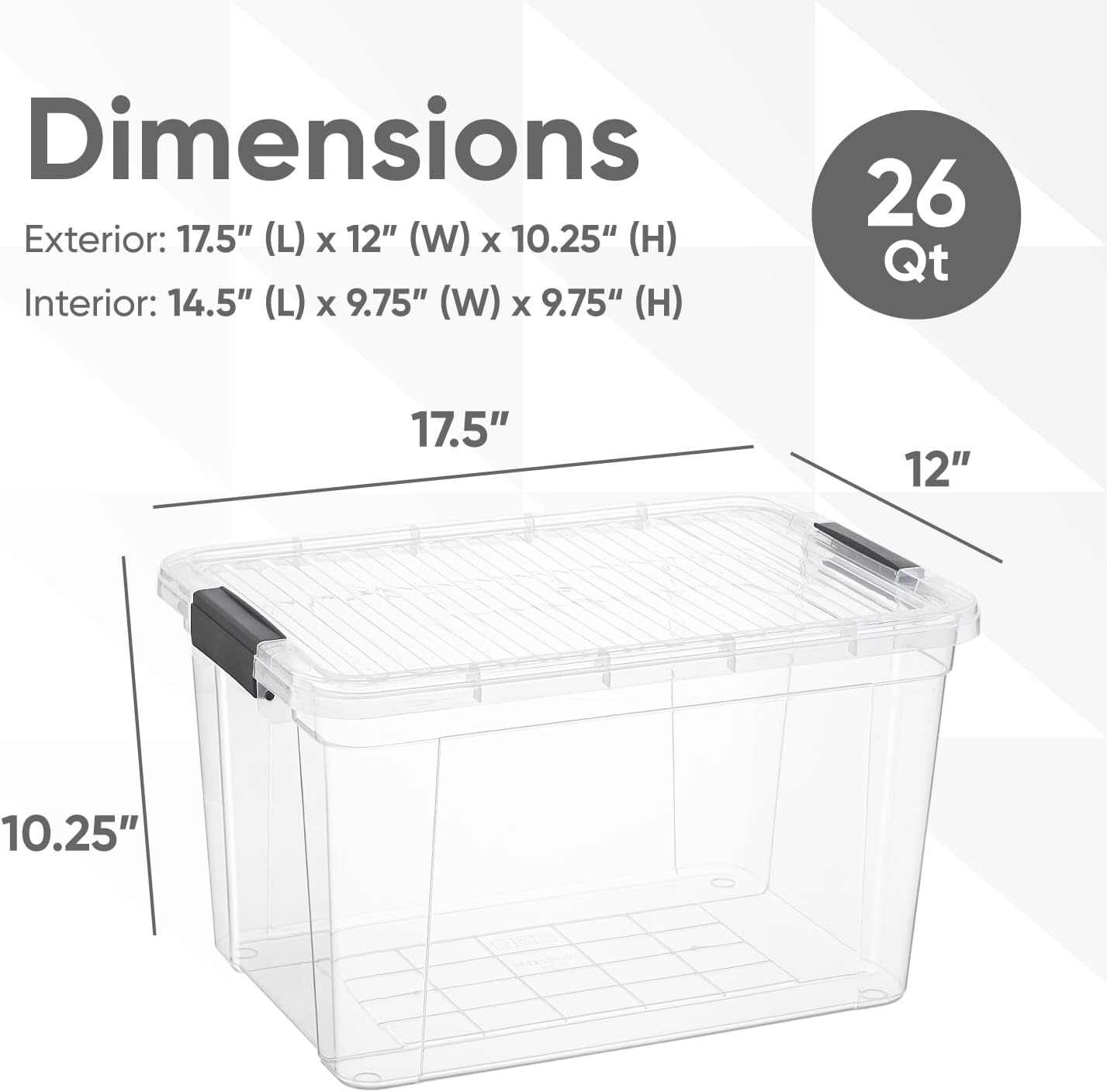 Superio Clear Storage Boxes with Lids, 26 Quart Plastic Container Bins for Organizing, Stackable Crates, BPA Free, Non Toxic, Odor Free, Organizers for Home, Office and Dorm, 6 Pack