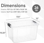 Superio Clear Storage Boxes with Lids, 26 Quart Plastic Container Bins for Organizing, Stackable Crates, BPA Free, Non Toxic, Odor Free, Organizers for Home, Office and Dorm, 8 Pack