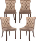 Velvet Dining Chairs Set of 4, Tufted Upholstered Dining Room Chairs with Back Ring Pull, Nailhead Trim and Solid Wood Legs, Modern Dining Chairs for Dining Room, Kitchen(Khaki)