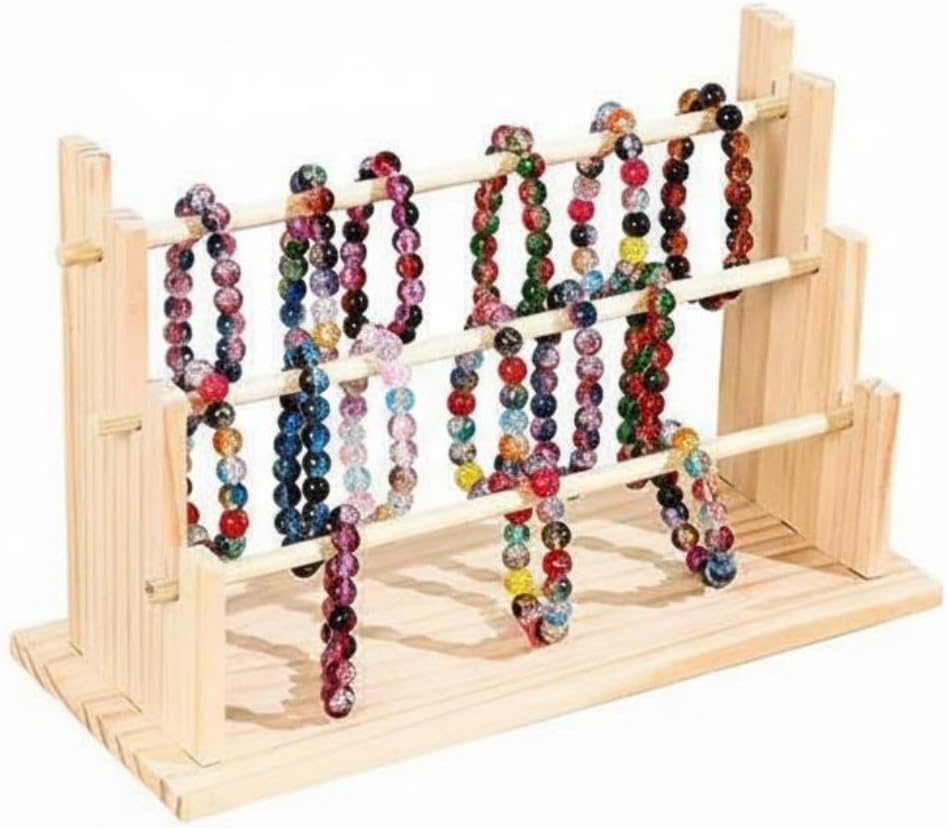 Hair Hoop Shelf Wooden Organizer Multi-Tier Headband Rack Scrunchie Display Ladder Stand Solid Wood Structure Suitable for Bedroom Vanity Dorm Wardrobe, Modern