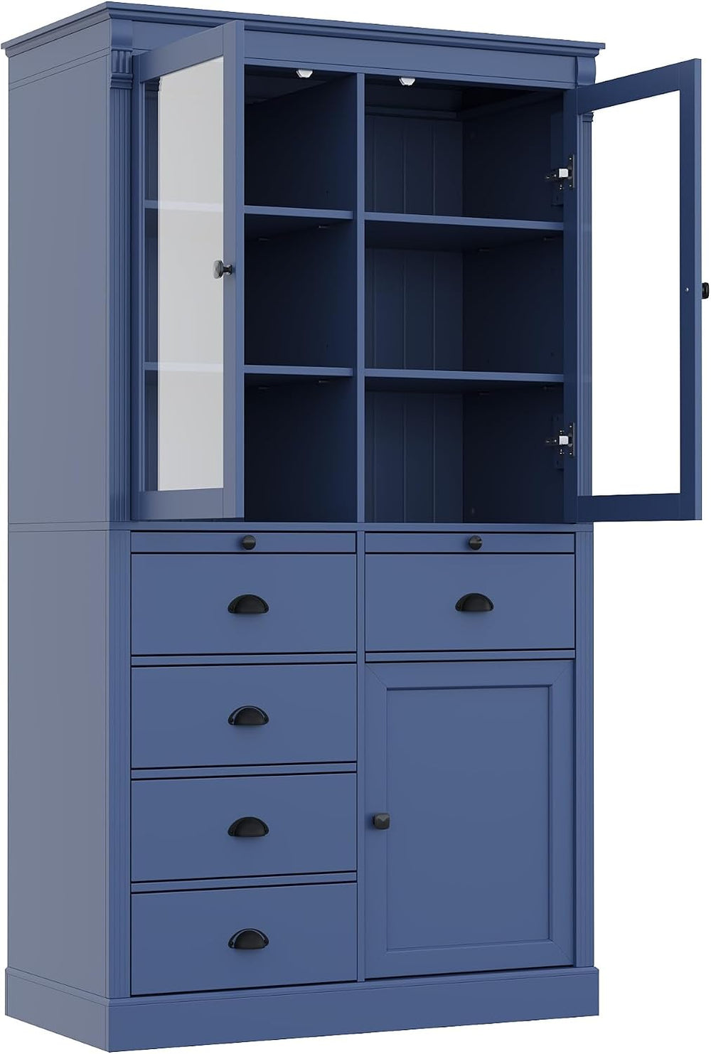 Pantry Stotrage Cabinet with Glass Doors and Serving Trays, Wood Display Cabi...