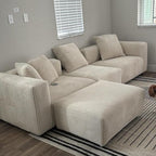 Acanva Corduroy Convertible Modular L Shaped Sectional Sofa, 4 Seater Free Combination Corner Couch, Convertible to DayBed, Wide Loveseat with Moveable Ottomans for Small Spaces, Sleeper Bed, White