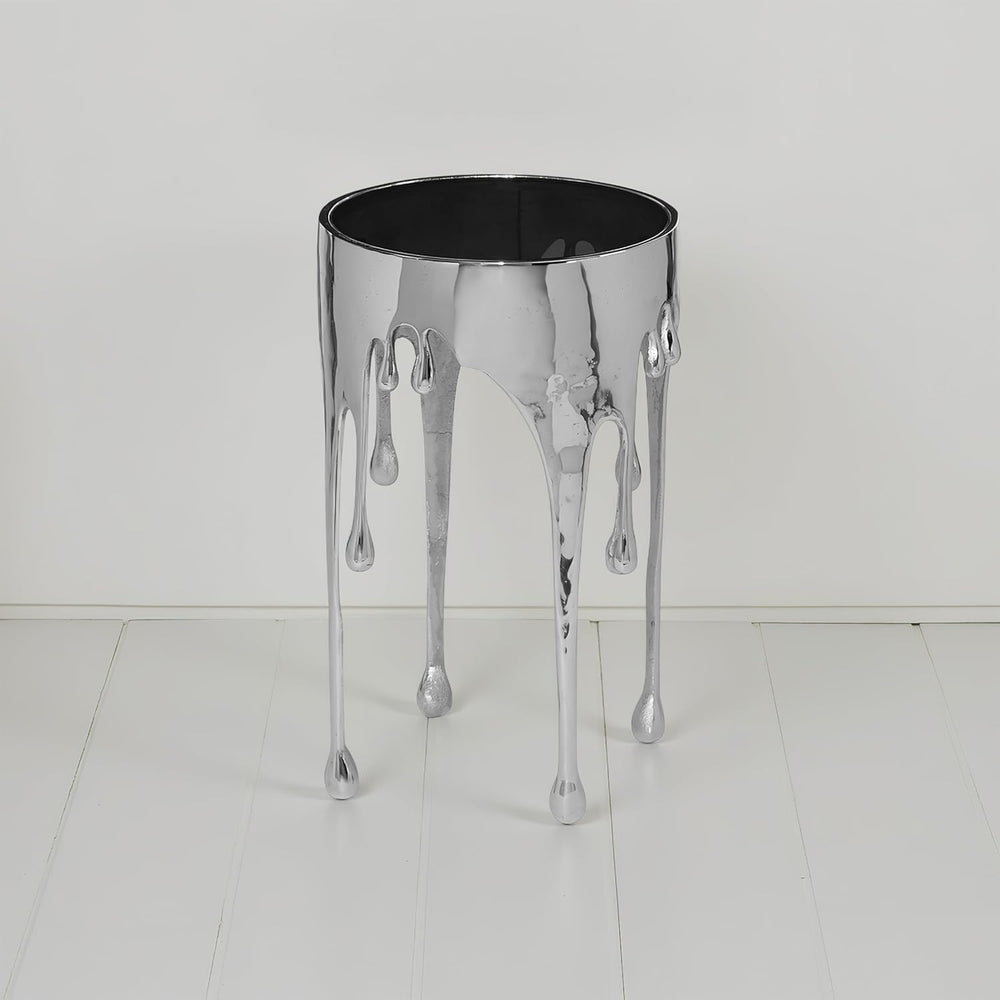 TUP THE URBAN PORT Capri Side End Table, 24.75 Inch Round Glass Top, Silver F...