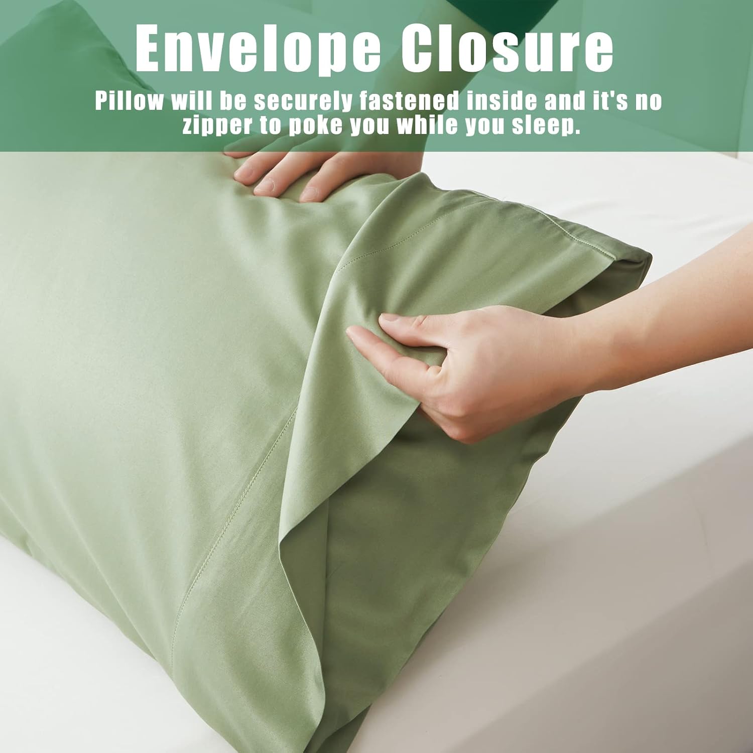 TELUS Pillow Cases King Size 2 Pack, Bamboo Rayon Cooling Pillowcases with Envelope Closure, Cool Breathable Pillow Case for Hot Sleepers & Night Sweats, 20x36 inches, Green