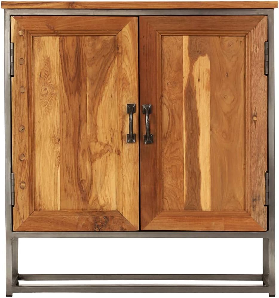 Brown and Grey Recycled Teak and Steel Medium Sideboard with Two Spacious Compartments for Living Room and Dining Room Storage