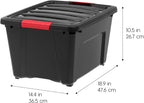 IRIS USA 32 Qt Stackable Plastic Storage Bins with Lids, 6 Pack - BPA-Free, Made in USA - Garage Organizing Solution, Latches, Durable Nestable Containers, Secure Pull Handle - Black
