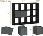 furtble Bookshelf with Storage Bin, 12-Cube Storage Organizer, Modern Wood Open Bookcase, Multifunctional Display Shelf for Living Room, Bedroom, Home Office, Black