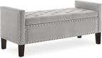 Upholstered Velvet Storage Ottoman Bench with Nail Trims,Soft Padded Seat with Armrest,for Living Room,Bedroom,Entryway,Easy to Assemble,Gray