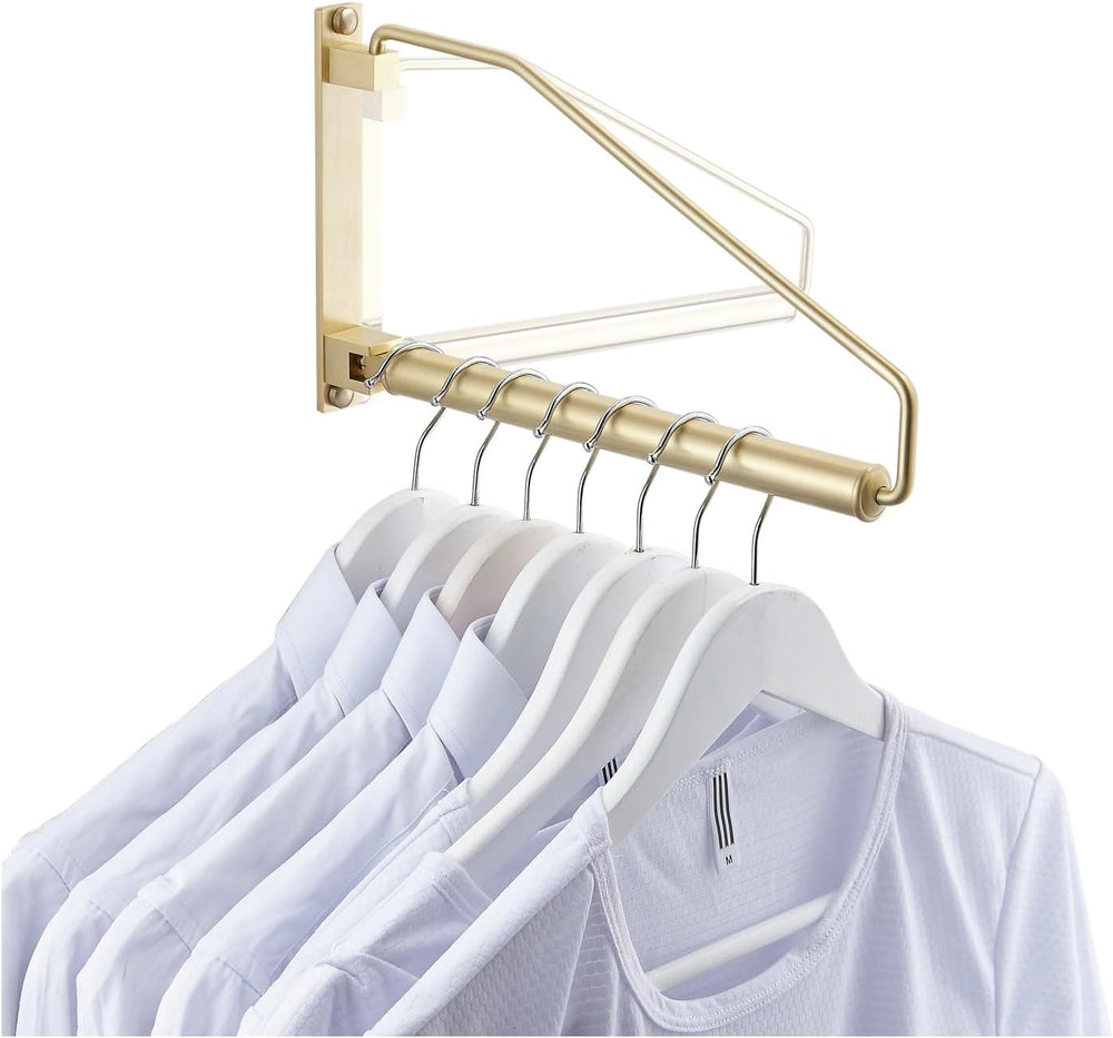NEWRAIN Folding Wall Mounted Clothes Hanger Rack Clothes Hook Solid Brass wit...