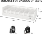 Belt Storage Organizer Box - 7 Grids Bamboo Belt Organizer for Closet | Wooden Belt Tie Hanger Racks for Men Women Drawer | Belt Display Holder Wall Mount with 2 Pcs Tie Clip (White)