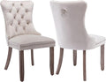 Beige Velvet Dining Chairs Set of 2, Upholstered Dining Room Chairs with Back Ring Pull Trim and Solid Wood Legs, Tufted Wingback Kitchen Chairs for Dining Room,Living Room,Kitchen(Beige)