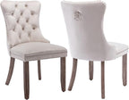 Beige Velvet Dining Chairs Set of 2, Upholstered Dining Room Chairs with Back Ring Pull Trim and Solid Wood Legs, Tufted Wingback Kitchen Chairs for Dining Room,Living Room,Kitchen(Beige)
