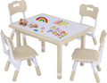 GITAWUSA Toddler Table and Chair Set, Height Adjustable-Upgrade Kids Table and 4 Chairs for Ages 3-8, Multi-Activity Toddler Play Table with Graffiti Desktop for Home/Daycare (4Chairs Beige)
