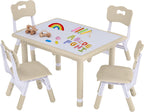 GITAWUSA Toddler Table and Chair Set, Height Adjustable-Upgrade Kids Table and 4 Chairs for Ages 3-8, Multi-Activity Toddler Play Table with Graffiti Desktop for Home/Daycare (4Chairs Beige)