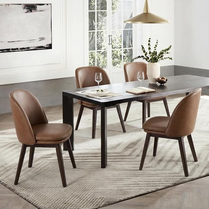 Wooden Dining Chairs Set of 2, Faux Leather Upholstered Modern Dining Room Ch...