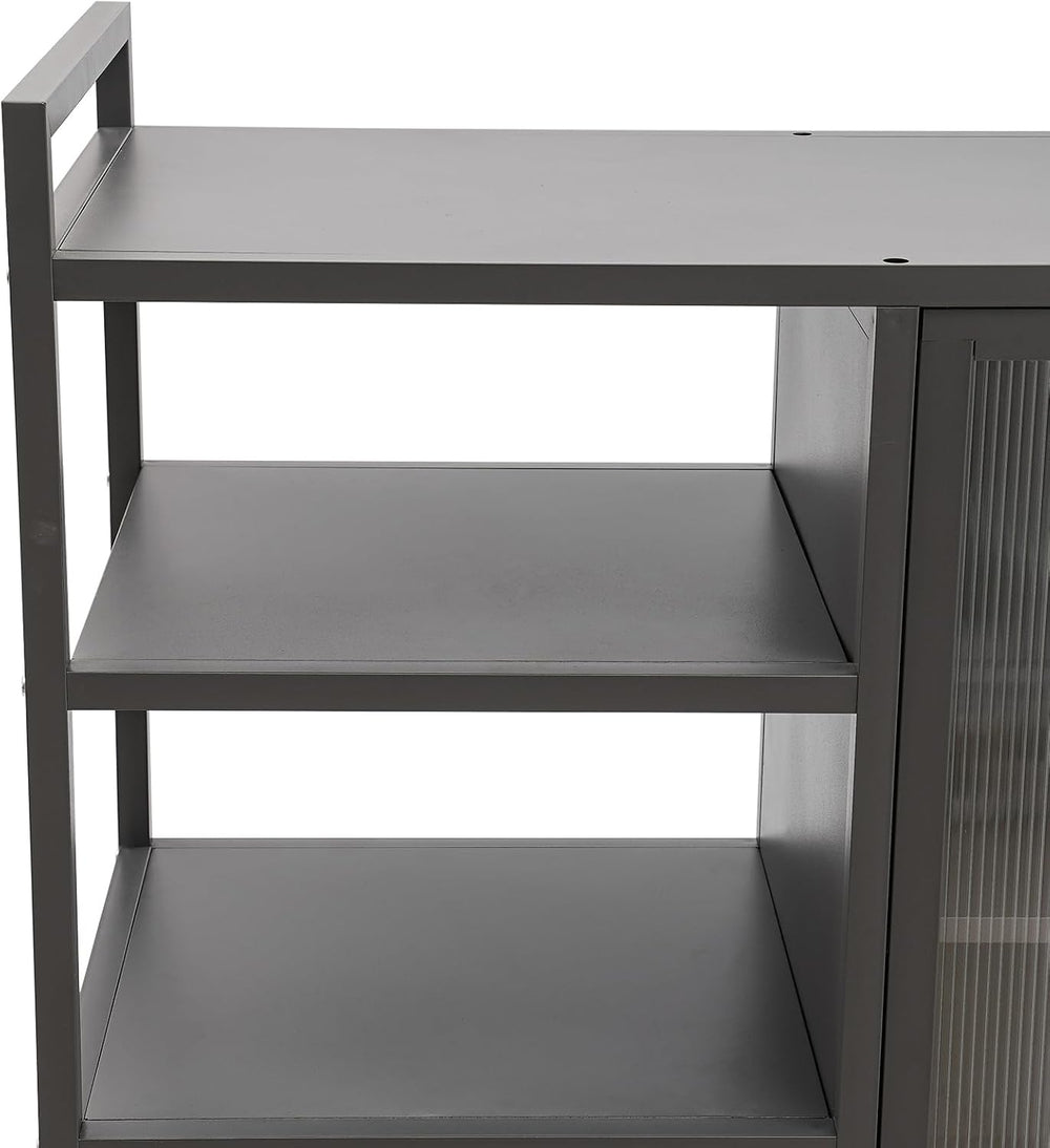 Kitchen Pantry Cabinet with Clear Doors, Metal Sideboard with Open Storage Sh...
