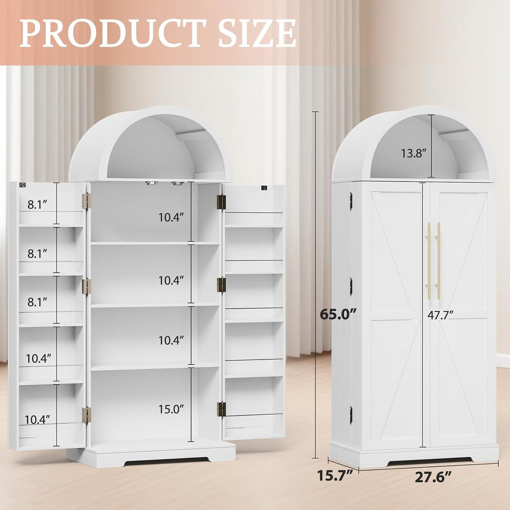 65" H Arched Kitchen Pantry, Modern Cupboard Storage Cabinet with 10 Sid...