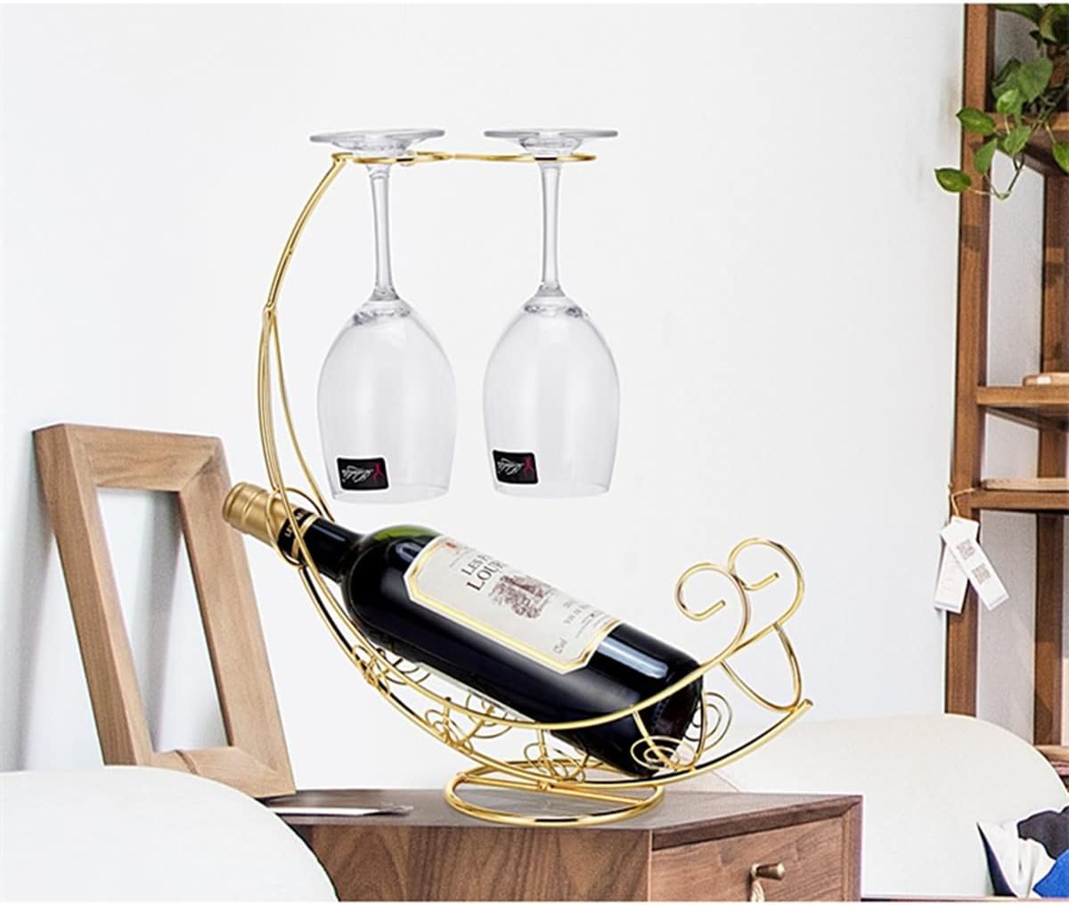 Metal Wine Rack, Tabletop Wine Glass Holder, 1 Bottle+2 Cups Glod | Wine holder countertop，wine bottle decorative,wine bottle and glass holder，wine bottle holder counter，wine drying racktop