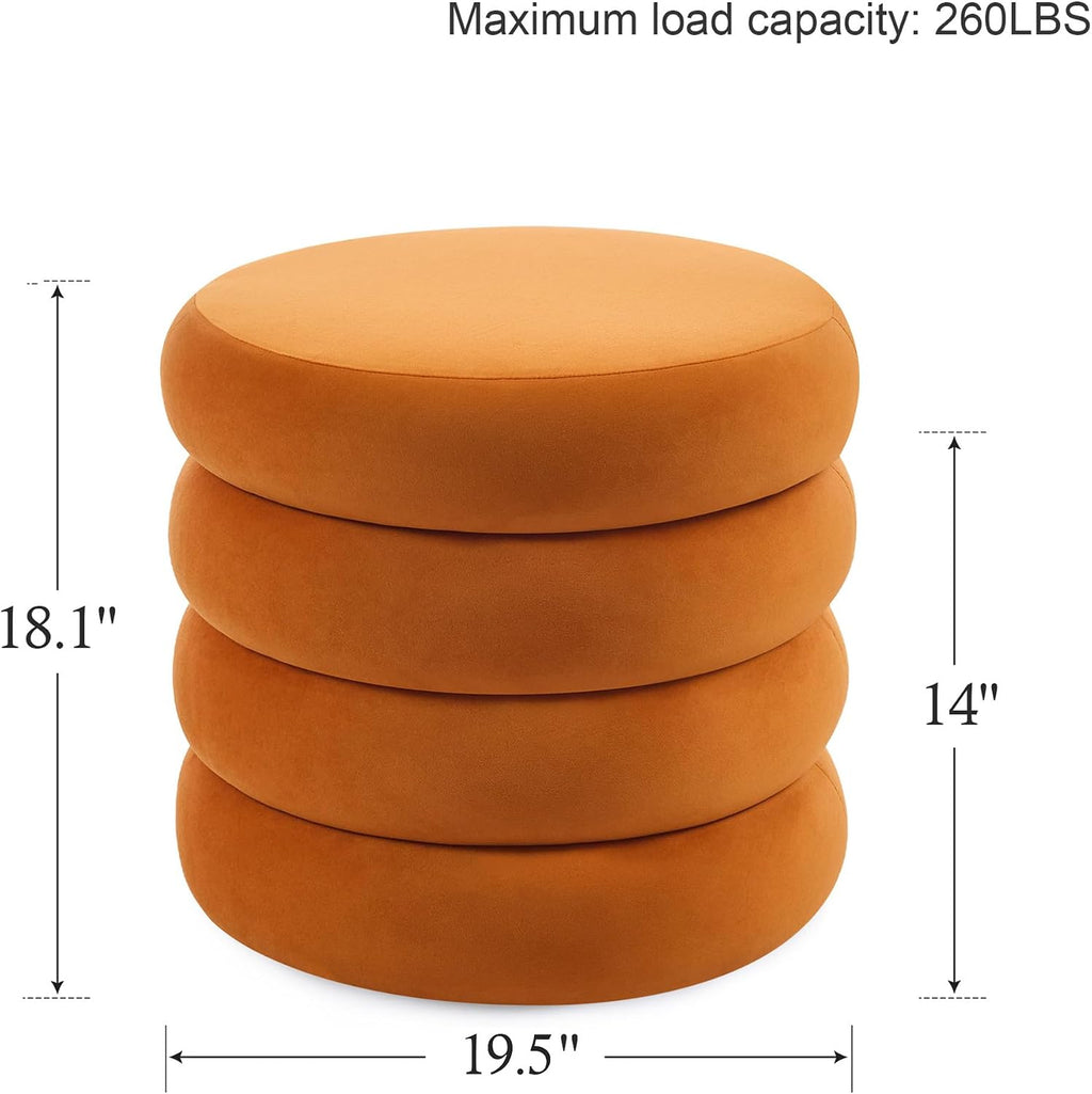 Compact Round Ottoman with Storage, Small Velvet Vanity Stool for Dorm, Modern Tufted Circle Ottoman with Removable Lid for Entryway and Lounge, Orange