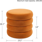 Compact Round Ottoman with Storage, Small Velvet Vanity Stool for Dorm, Modern Tufted Circle Ottoman with Removable Lid for Entryway and Lounge, Orange