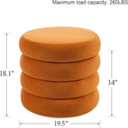 Compact Round Ottoman with Storage, Small Velvet Vanity Stool for Dorm, Modern Tufted Circle Ottoman with Removable Lid for Entryway and Lounge, Orange