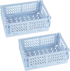Tixill 2-Pack Mini Foldable Plastic Baskets for Organizing and Storage, Collapsible Storage Crate for Home Kitchen Bedroom Bathroom Office (9.8x6.5x3.8, Blue)