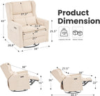 Oversized Swivel Rocker Recliner with Lumbar Cushion, Power Recliner Nursery Chair with Adjustable Headrest, Nursery Glider Recliner for Living Room, Beige