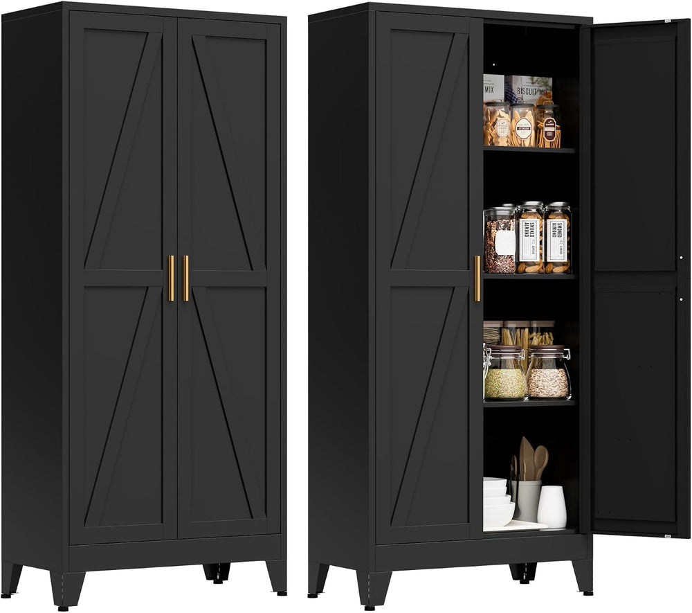 61" Tall Metal Pantry Cabinet, Kitchen Storage Cabinet with 2 Doors and ...