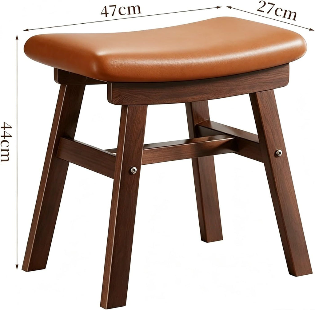 Saddle Seat Counter Stool, Stackable Kitchen Stools, Modern Dining Chair, Work Vanity Chair, Solid Wood, for Small Spaces Home Bedroom Study(Black)