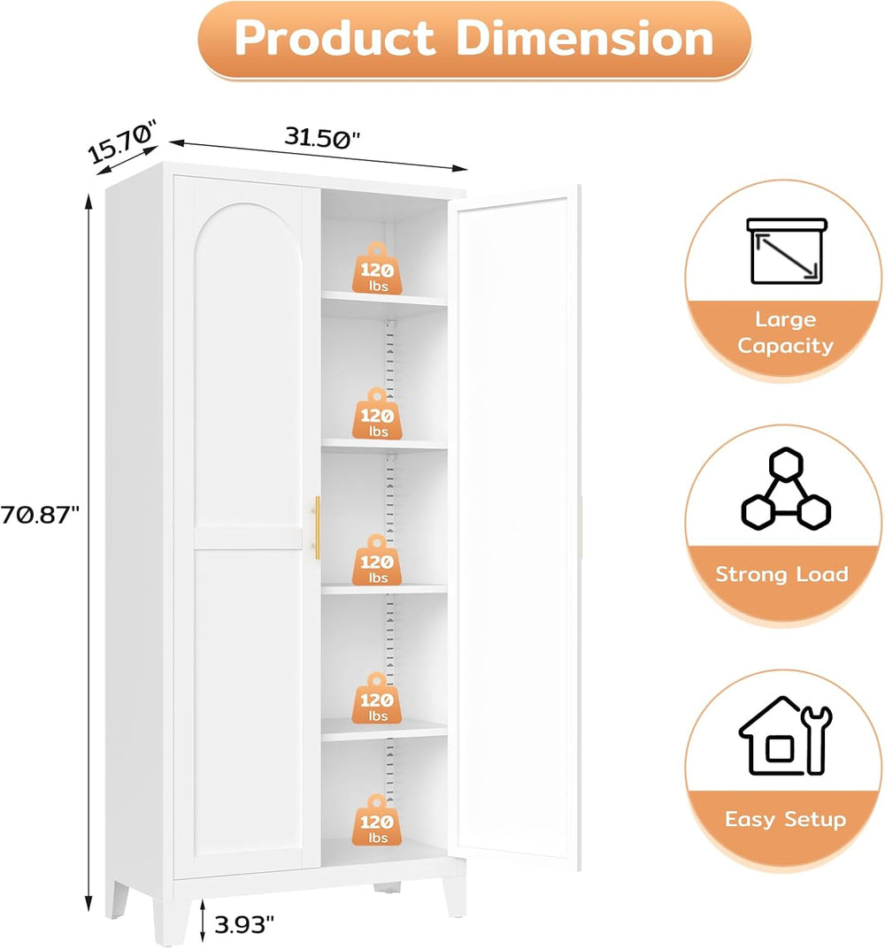 Zevemomo 71'' Tall Metal Pantry Cabinet with 2 Doors, Freestanding Ki...