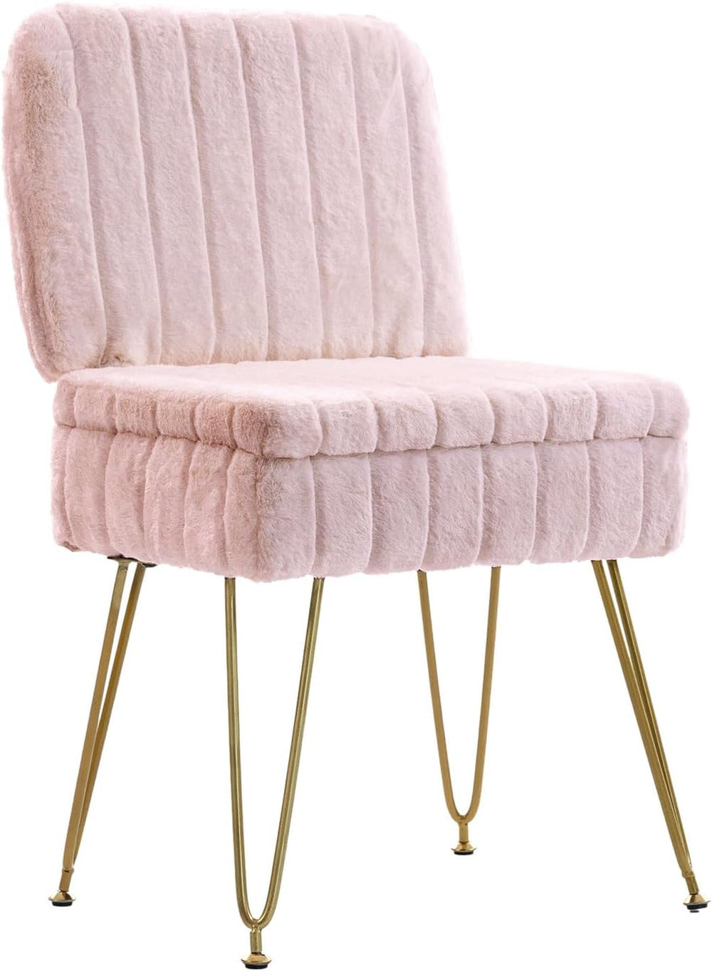 Vanity Chair with Storage | Comfy Ottoman with Folding Back | Faux Fur Vanity...
