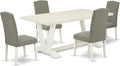 East West Furniture V027EN206-5 5 Piece Kitchen Table & Chairs Set Includes a Rectangle Dining Room Table with V-Legs and 4 Dark Shitake Linen Fabric Parsons Chairs, 40x72 Inch, Multi-Color