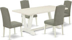 East West Furniture V027EN206-5 5 Piece Kitchen Table & Chairs Set Includes a Rectangle Dining Room Table with V-Legs and 4 Dark Shitake Linen Fabric Parsons Chairs, 40x72 Inch, Multi-Color