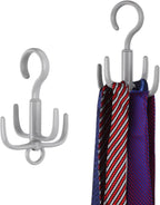 Space-Saving Tie Hanger, Small Space Storage and Organizer, 2 Piece Set, 360° Rotatable Portable Closet Organizers for Belt, Scarf, Bras, Tank top, Purses Etc(Gray)