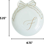 COLLECTIVE HOME - Personalized Initial Ceramic Jewelry Tray with Bow, Christmas Gift Ideas for Women, Small Gift for Girlfriend Wife, Ring Holder, Earrings Dish, Birthday Gift for Her (F)