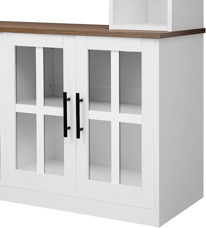 95.5" W Wall Unit Entertainment Center with Bookshelves for TVs up to 80", Modern TV Stand Media Console with Electric Fireplace Cabinets, Adjustable Shelves for Living Room (White+Walnut/F)