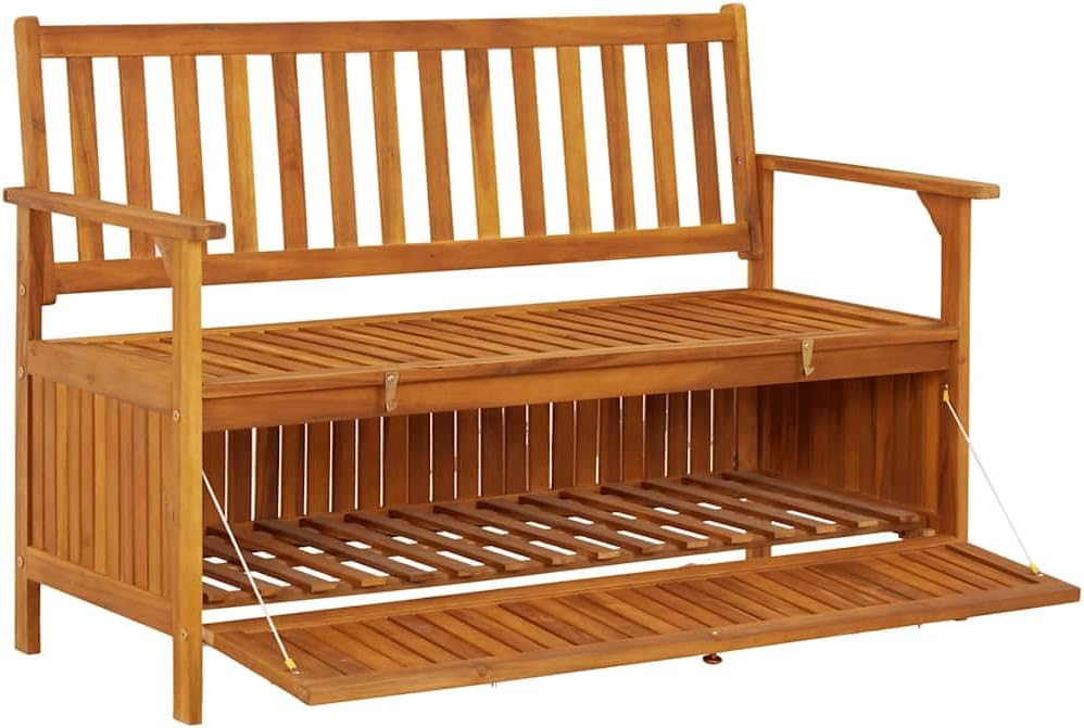 Patio Storage Bench 47.2" Solid Acacia Wood Outdoor Bench Seat with Armr...