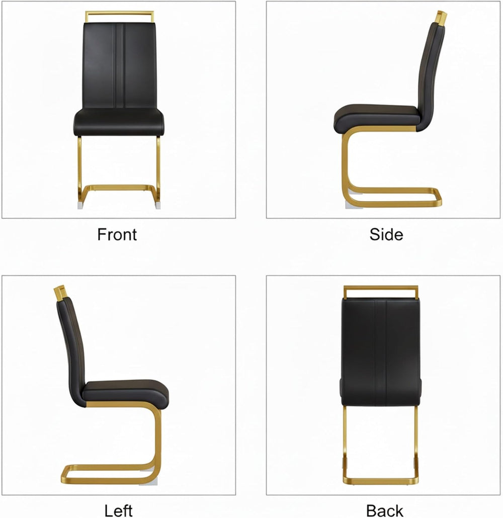 Set of 2 Modern Dining Chairs - Black PU Faux Leather Upholstered Armless Sid...