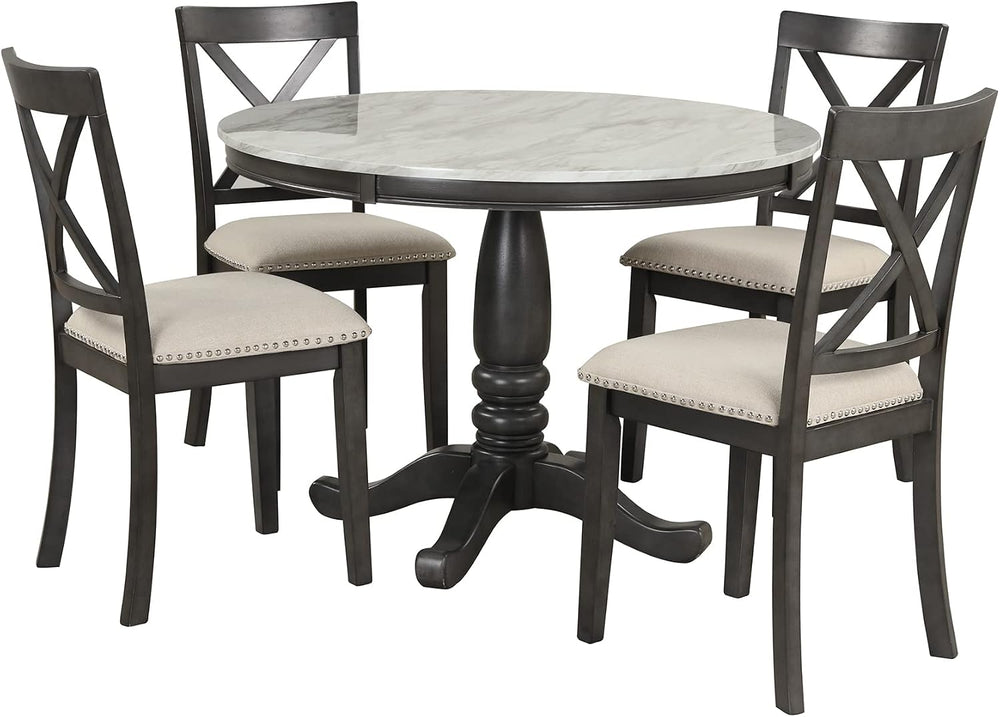 Merax 5 Piece Dining Table Set for 4, Solid Wood Kitchen Table Set with 4 Uph...