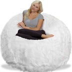 Chill Sack Bean Bag Chair - 5' Giant Memory Foam Lounge Chair with Soft Microfiber Cover – Cozy Furniture for Living Room, Dorm, & Kids' Rooms – Comfortable 5 Ft, Faux Long Fur Lounge Sofa, White