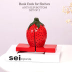 Strawberry Decorative Bookends, Resin Book Ends for Shelves with Cute Aesthetic Design, Bookshelf Decor for Home Office, Desk, Library, Book Holder for Heavy Books, Unique Gift, Set of 2