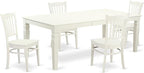 East West Furniture LGGR5-LWH-W 5 Piece Dining Room Table Set Includes a Rectangle Wooden Table with Butterfly Leaf and 4 Kitchen Dining Chairs, 42x84 Inch, Linen White