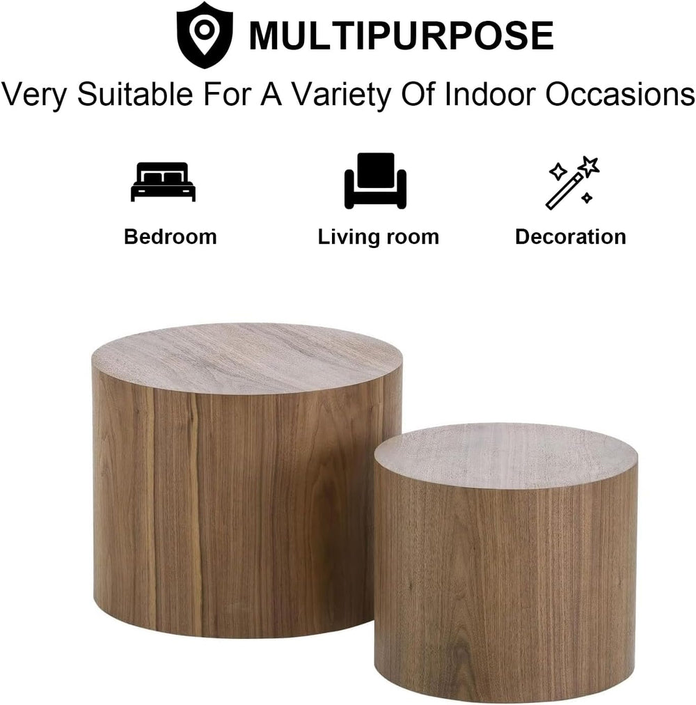 Nesting Coffee Table Set of 2, Modern Round Coffee Table with Non-Slip Feet, ...