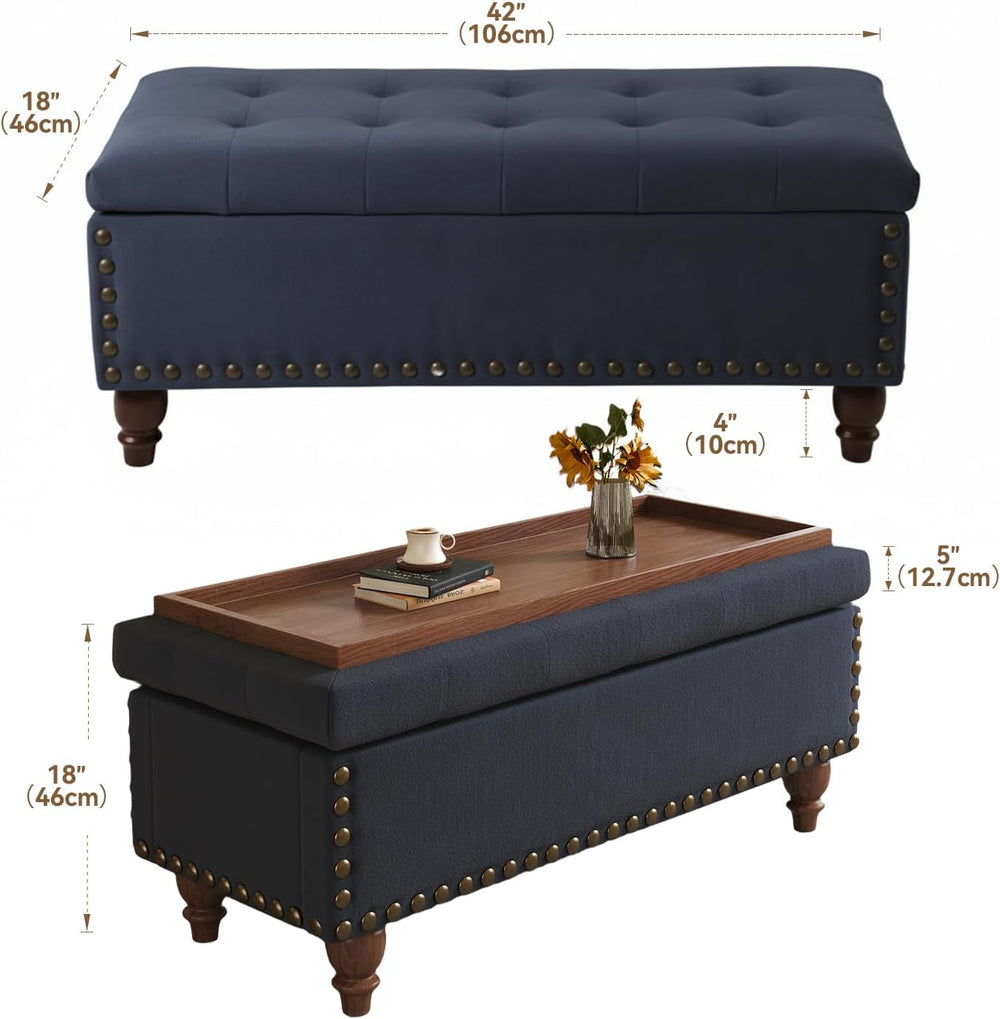 42'' End of Bed Storage Bench with Dual-Surface Lid, Upholstered Otto...