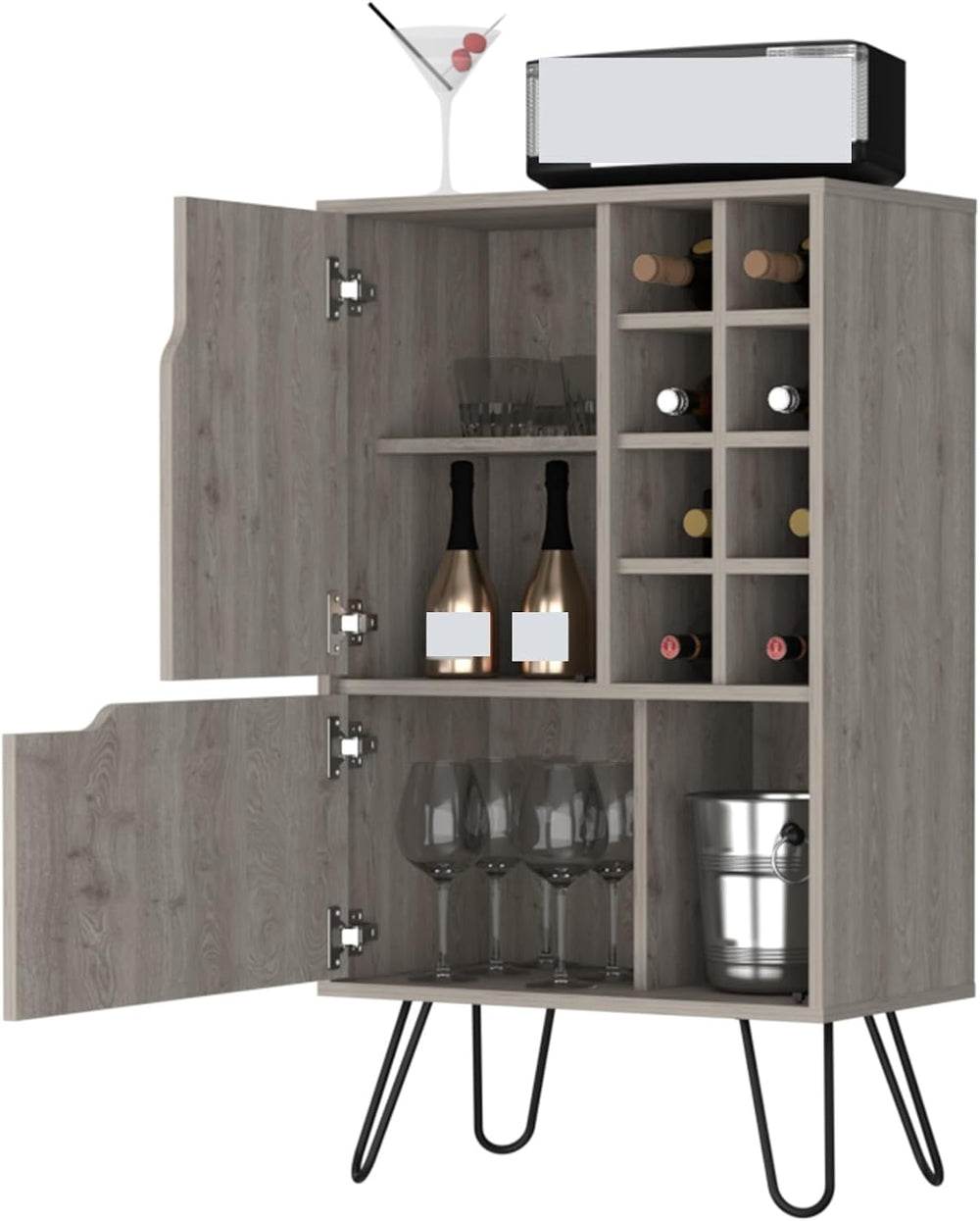 Rectangle Wine Cabinet with Drawers, Storage Locker Pantry Sideboard for Kitc...